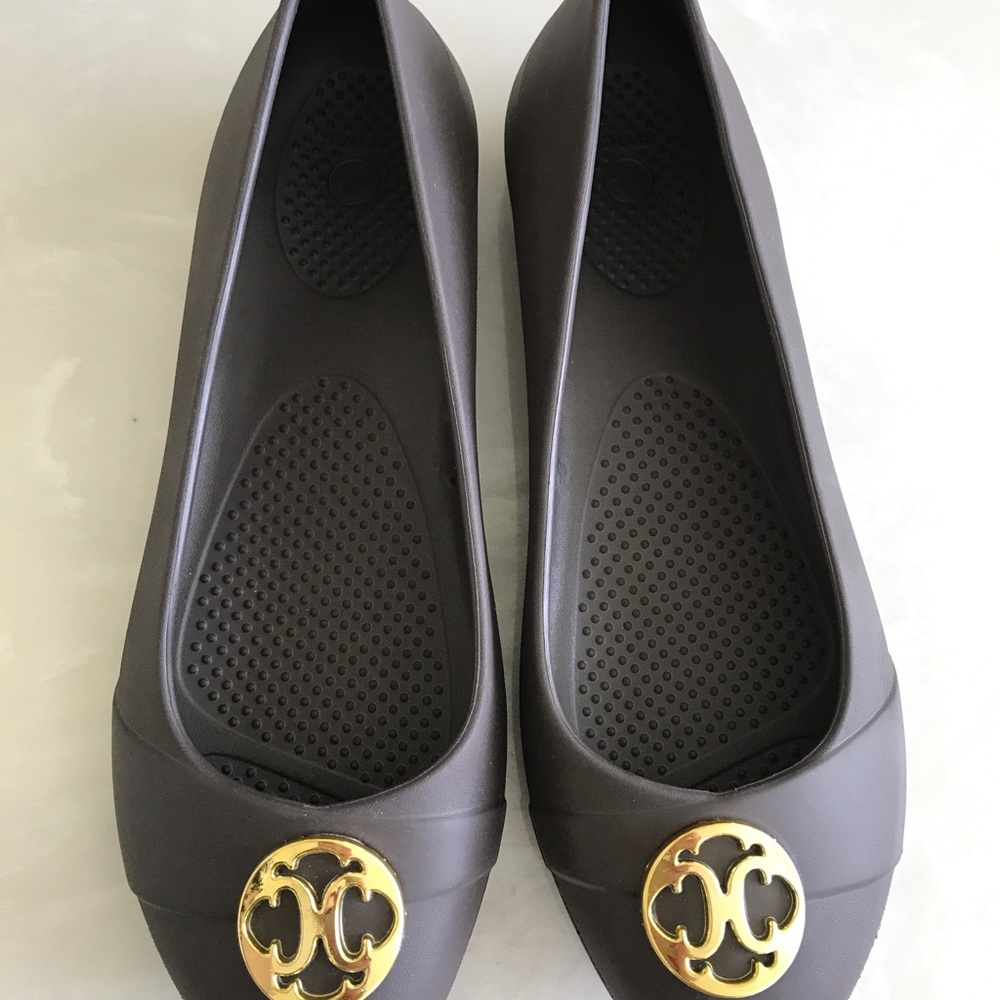 New Crocs Brown Ballet Flats Embellished Sz 10