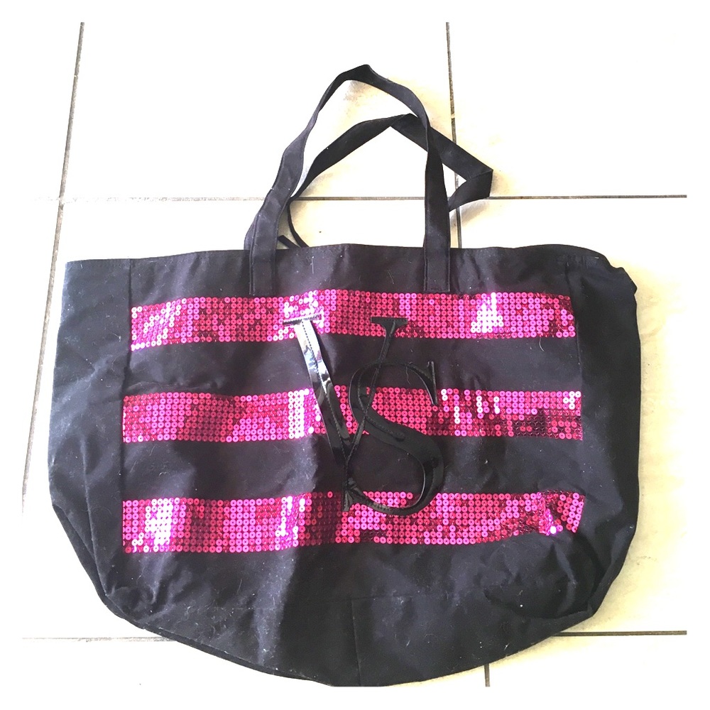 VS pink glitter tote