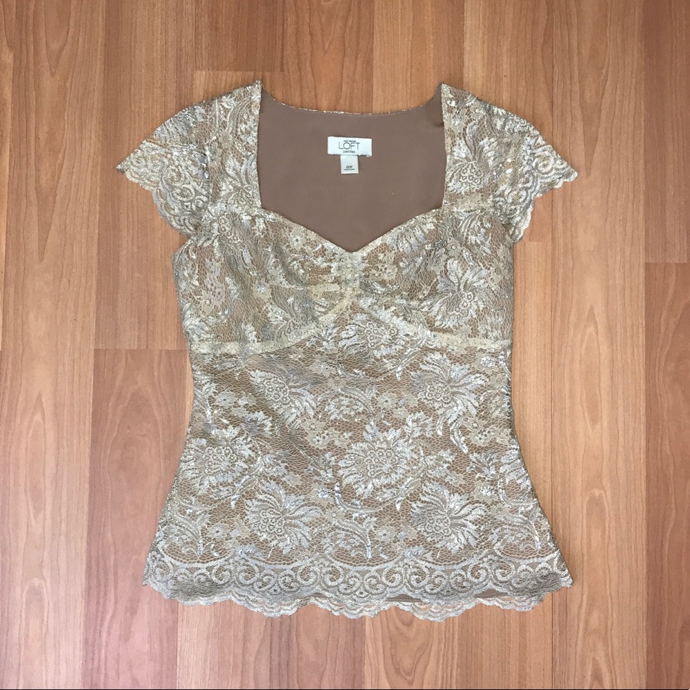 Ann Taylor loft petite gold lace sweetheart