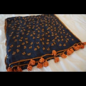 Madewell Dog Print Tassle Scarf // Navy x Mustard