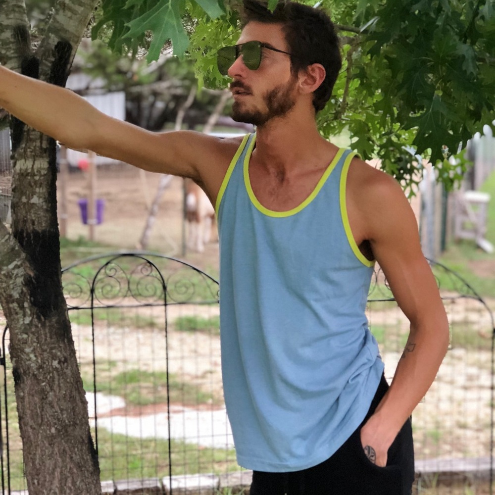 Baby Blue Tank with Neon Piping