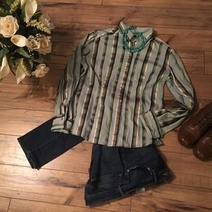 Women's Striped green and brown button down