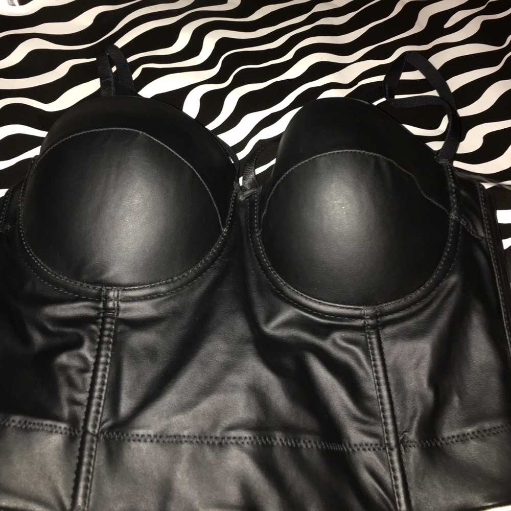 Black faux leather bustier