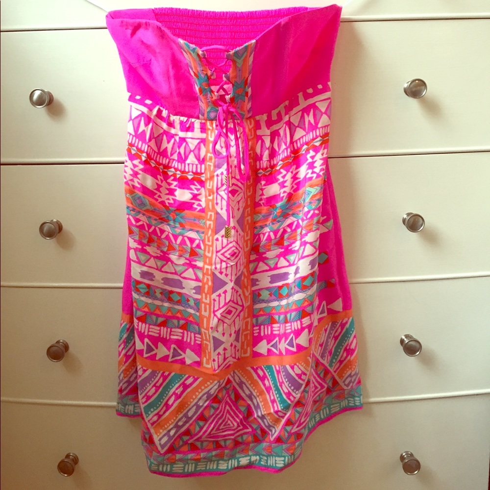 Silk Strapless printed mini dress