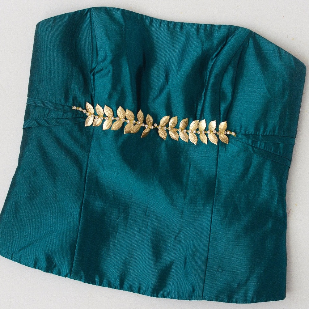 Vintage Teal Bustier with Gold Embellishment
