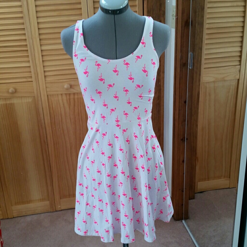 Pink and white flamingo dress, medium