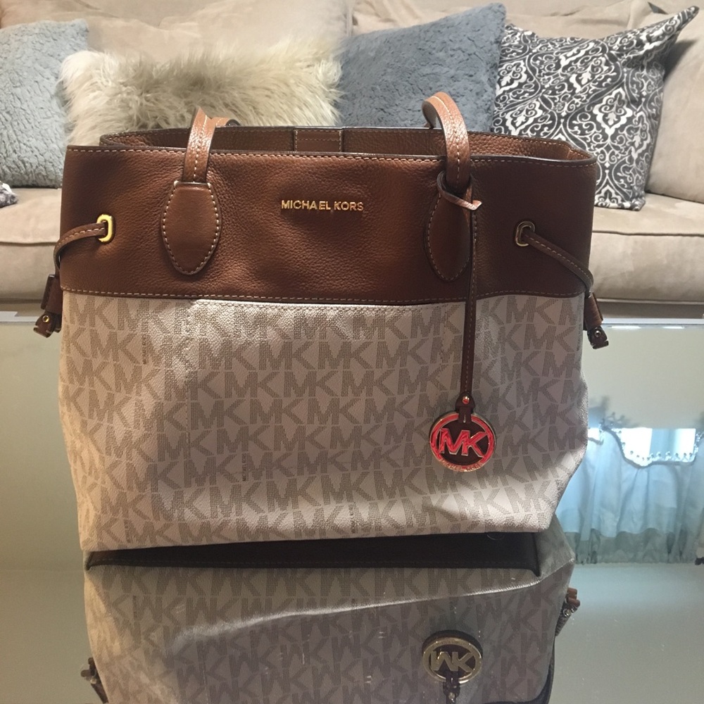 MK brown and white purse