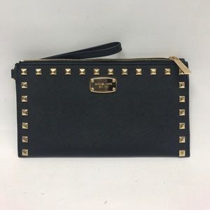 Michael Kors Saffiano Stud Black Leather Clutch