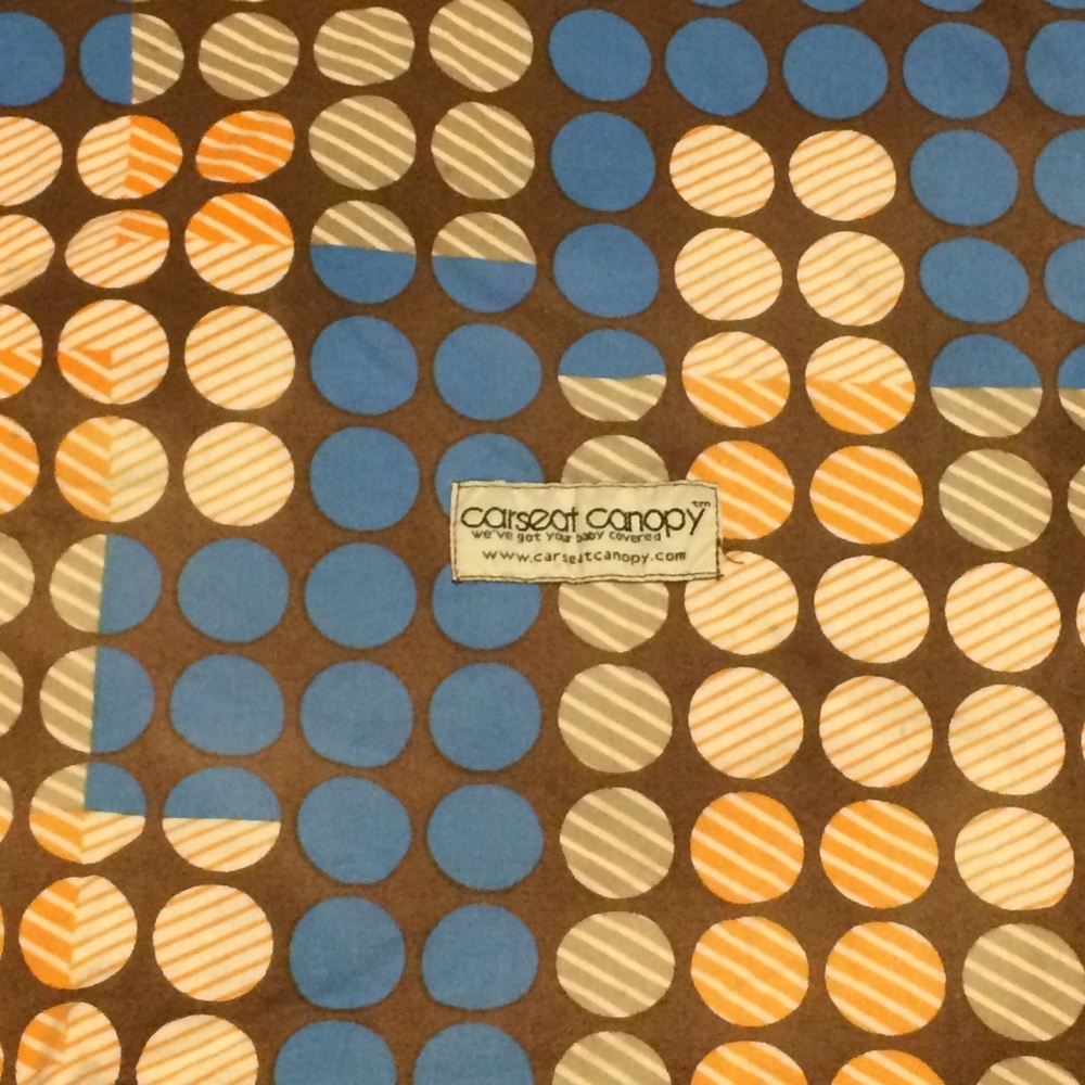 GUC Car seat Canopy orange and blue minky dot