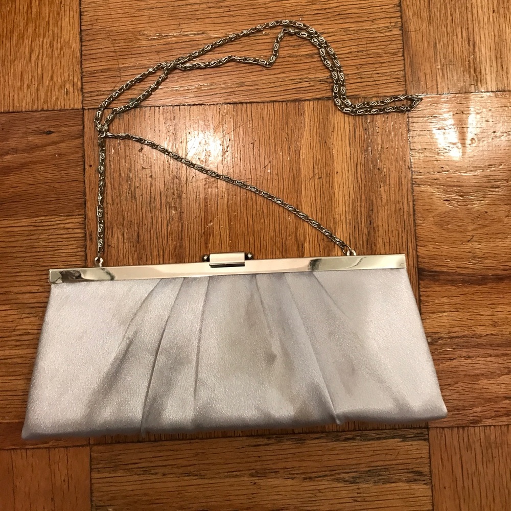 Silver satin Jessica McClintock clutch