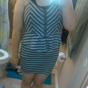 Gray Striped Peplum Dress