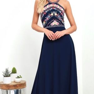 Lulus All My Life Navy Blue Embroidered Maxi Dress