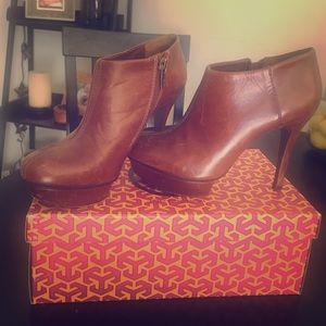Cognac Distressed Leather Tory Burch Boots