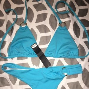 Teal Gold Ring Thong Bikini