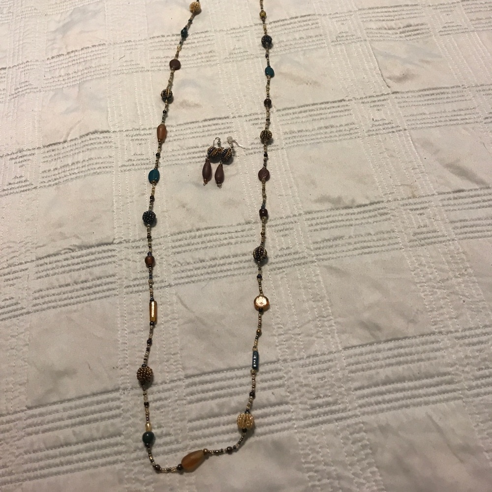 Teal and brown necklace set