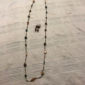 Teal and brown necklace set