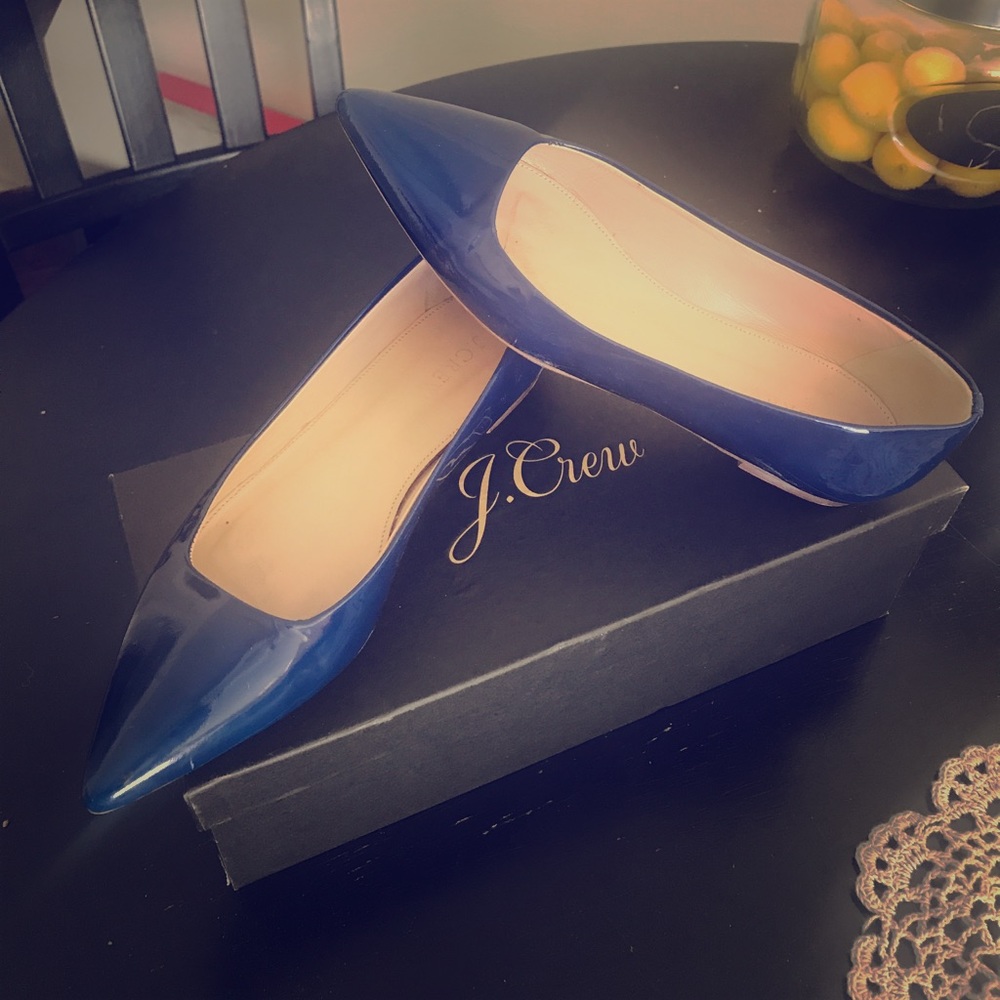 J. Crew 6 1/2 Patent Caravan Blue Harper Flats