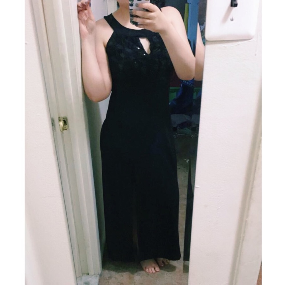 Black Maxi Dress With Floral Embellishments
