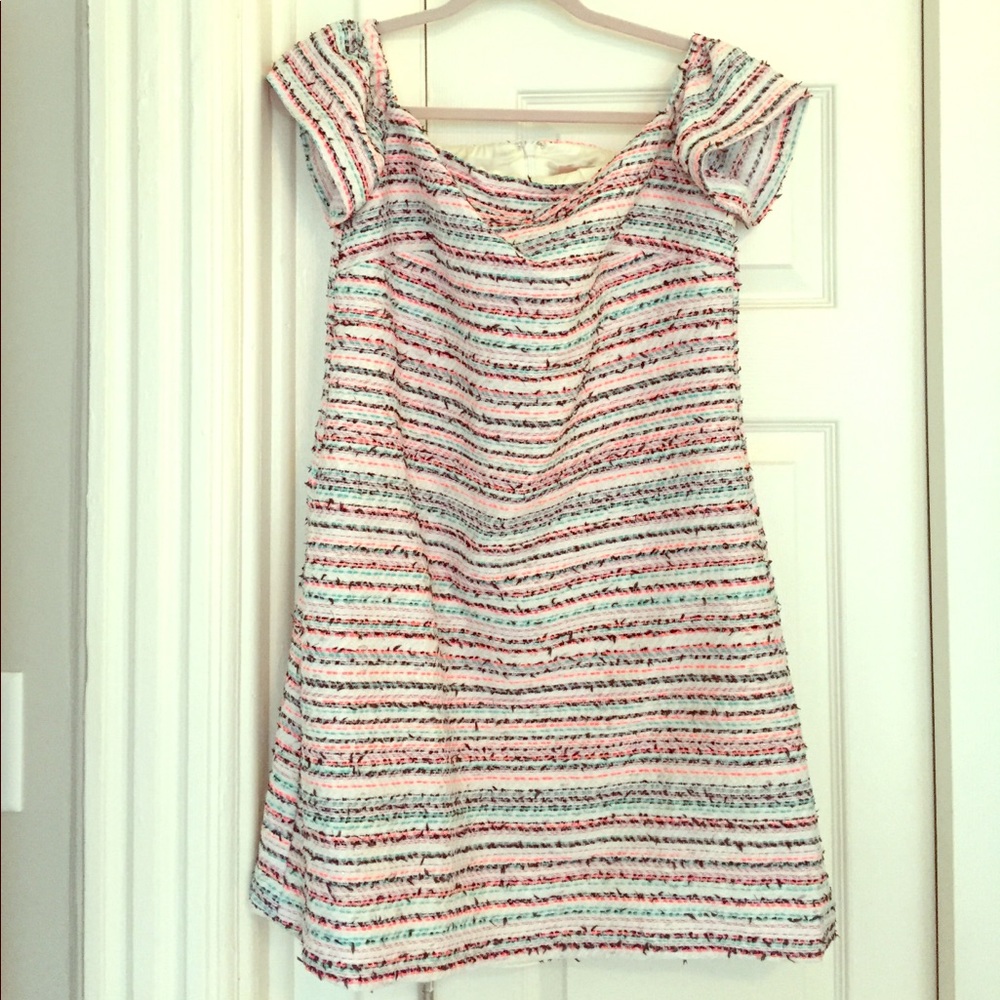 Off the shoulder tweed dress