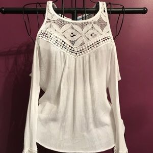 Long sleeve white cold shoulder shirt