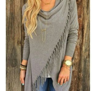 Fringed asymmetric cardigan, fits S-M
