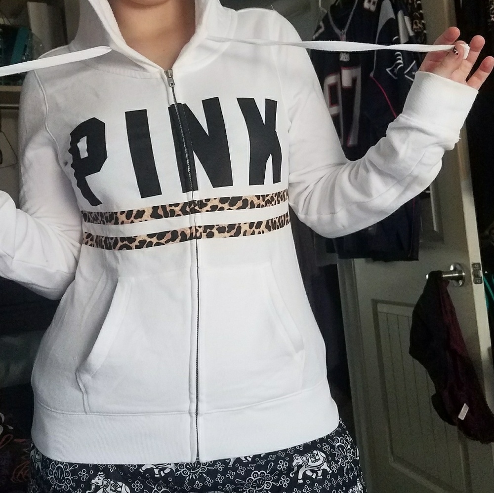 PINK white zip-up with Cheetah stripes