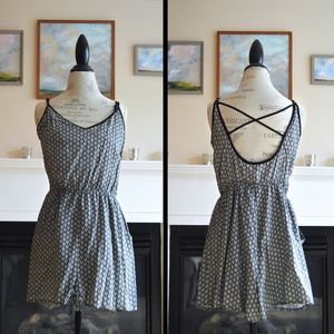 Black & White Printed Romper with Criss-Cross Back