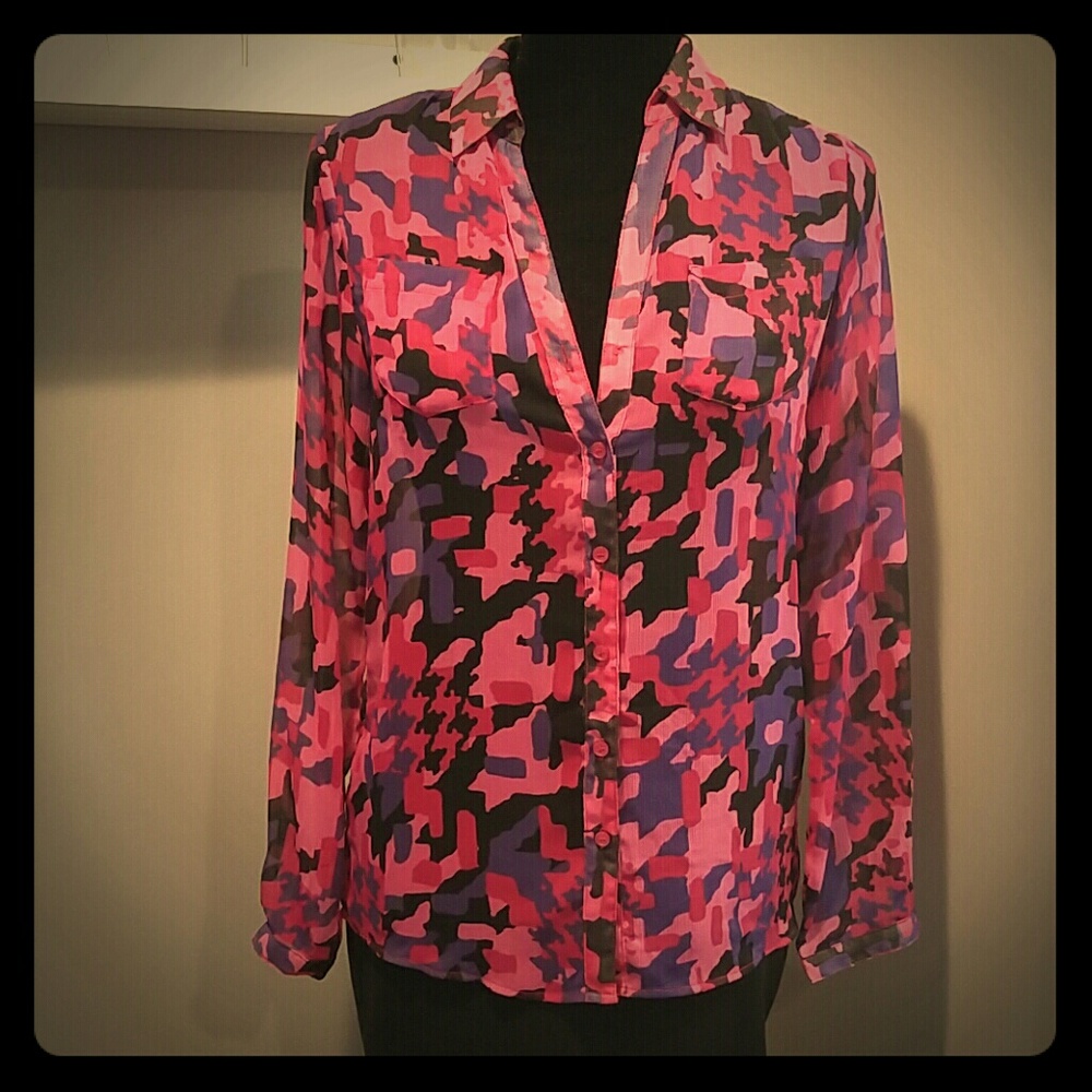 Button Down Geometric Blouse
