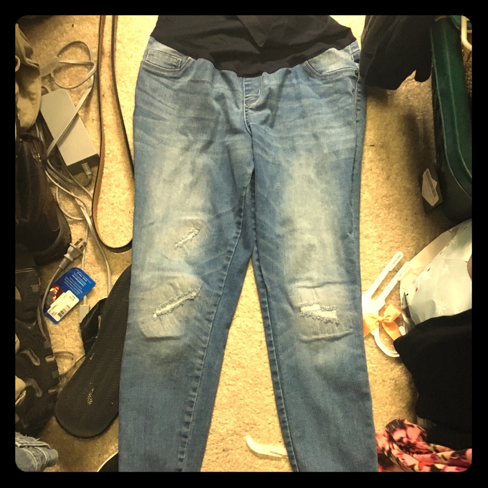 Faded denim maternity skinny jeans