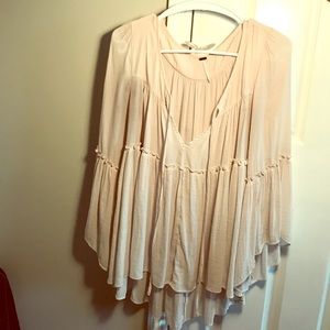 Blush Pink Free People Bell Sleeve Top (Size L)
