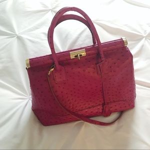 Pink ostrich effect leather bag