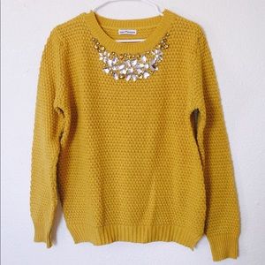 Dainty Hooligan Mustard Embellished Chunky Sweater