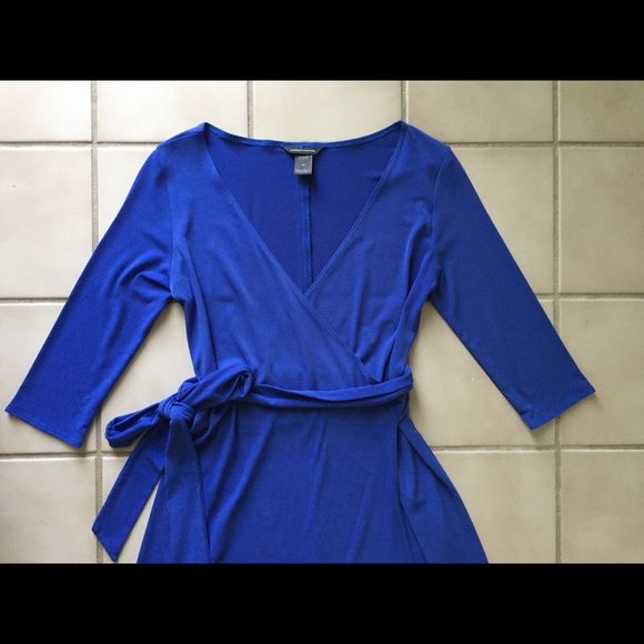 MODA INTERNATIONAL Blue Stretch Wrap Dress size XS - Picture 2 of 5