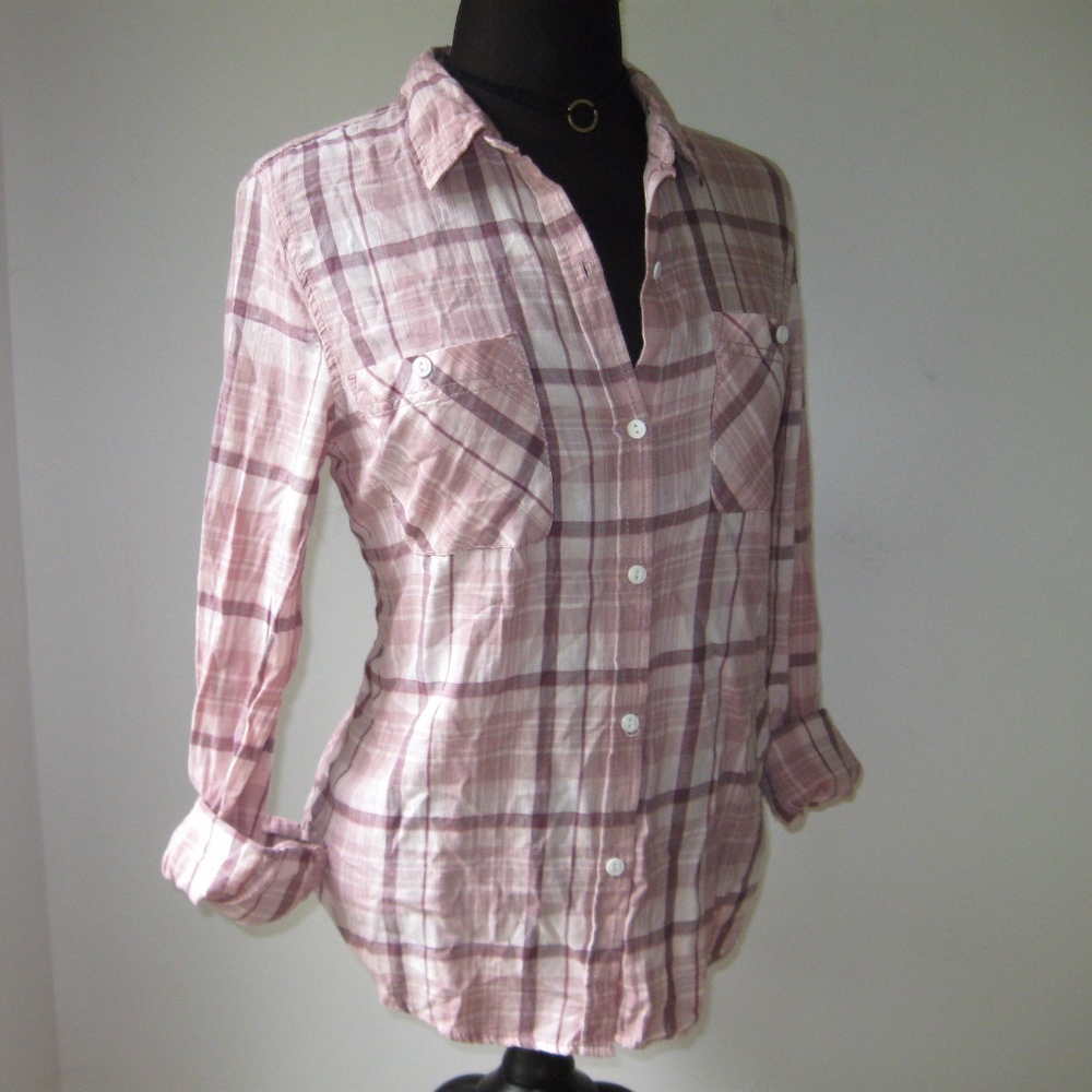 Plaid Button Shirt Mauve Western size Small EUC
