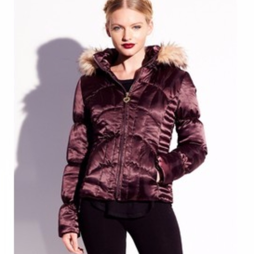 Betsey Johnson Purple Short Puff Coat w/ Faux Fur