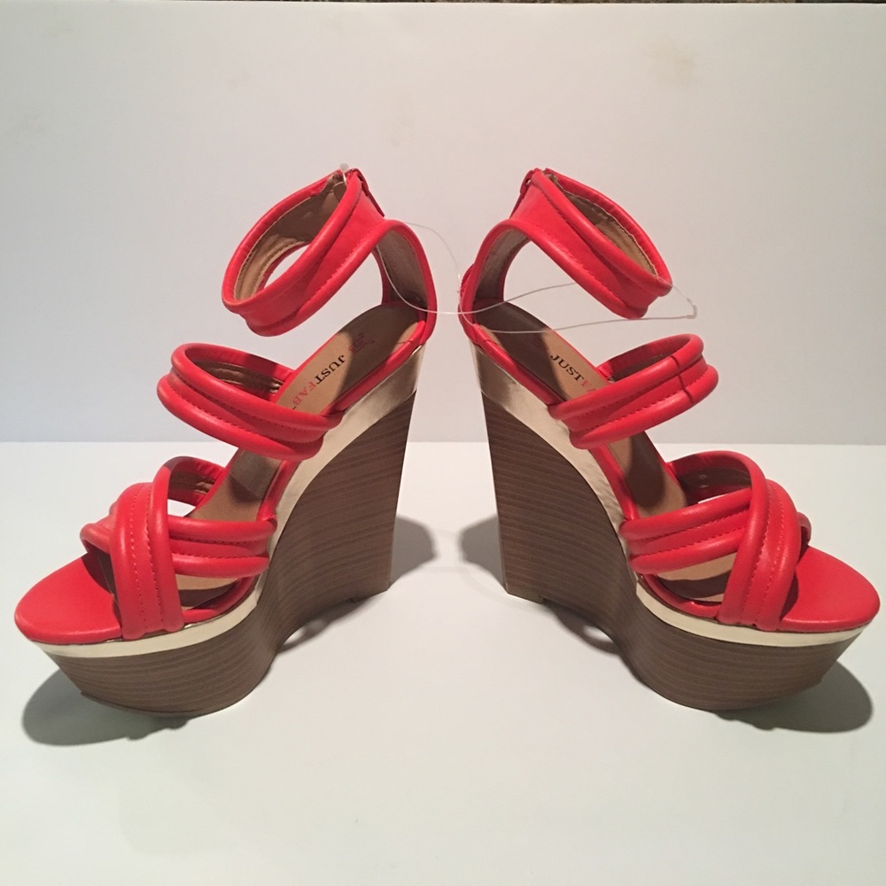 Just Fab Florescent/Orange Platform Wedges-Size7