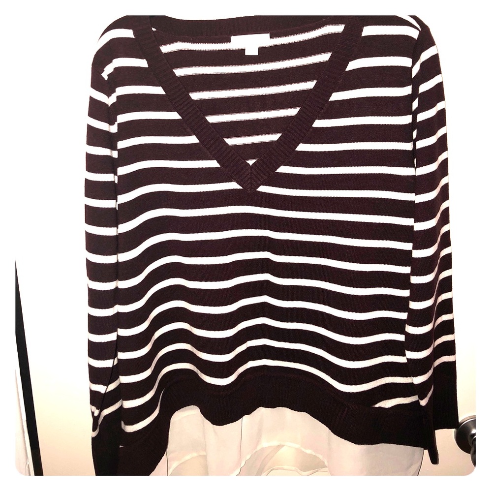 NY&Co striped sweater with blouse underlay