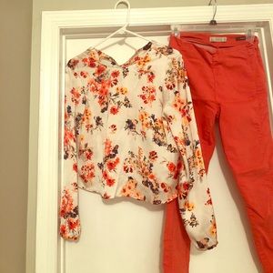 Silk material- slightly cropped floral print top