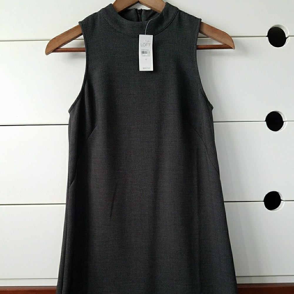 Loft Grey Mock Neck Sleeveless Dress