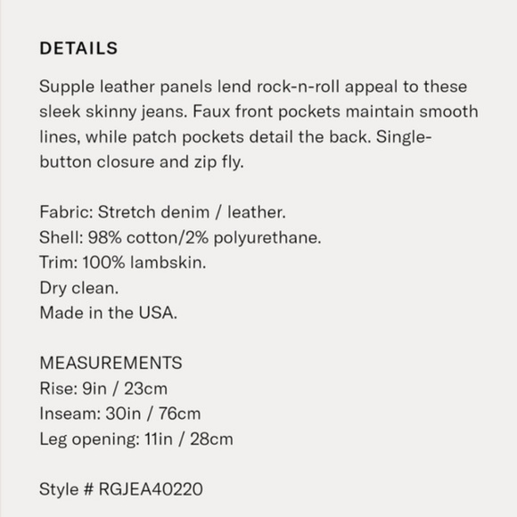 Rag & Bone Hyde Leather Panel Jeans Skinny Coal - Picture 3 of 6