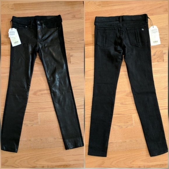 Rag & Bone Hyde Leather Panel Jeans Skinny Coal - Picture 4 of 6