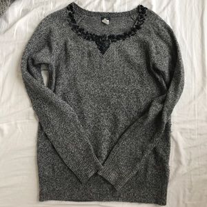Marled grey j. crew sweater with matte sequins