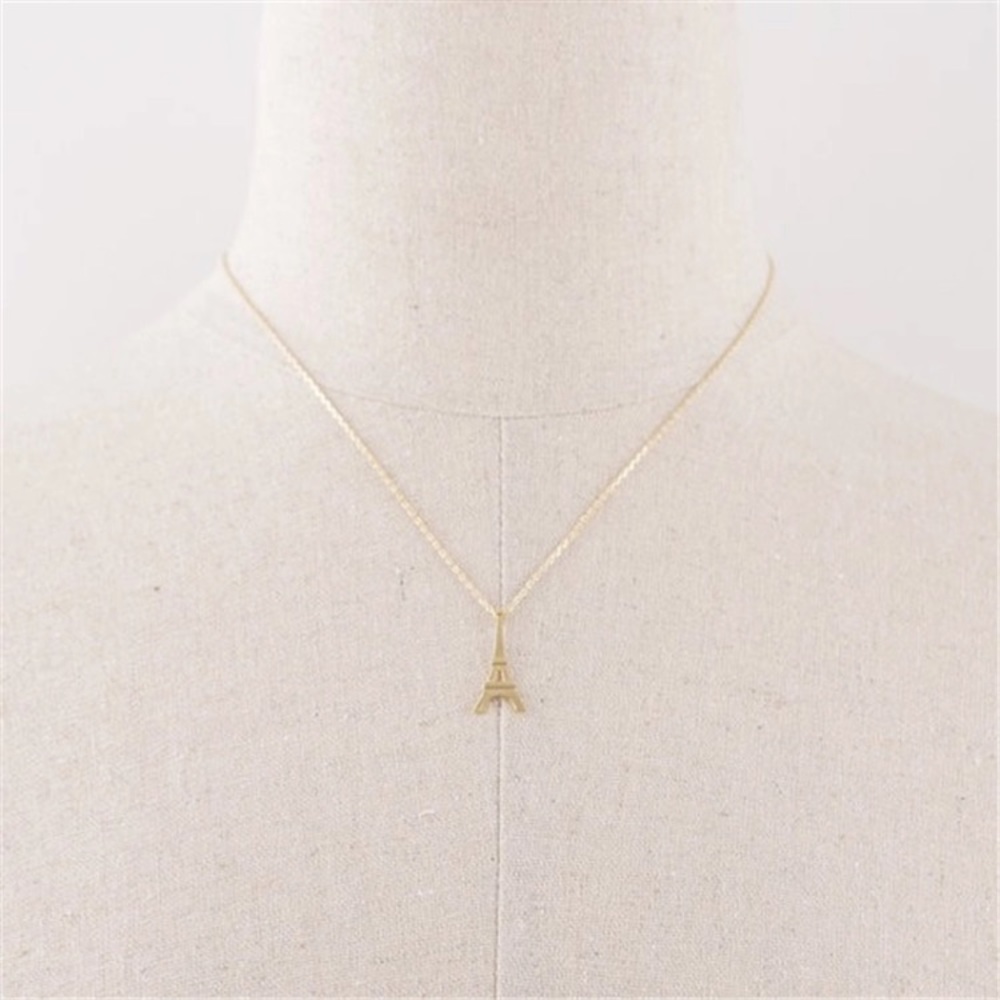 Eiffel Tower Paris Delicate Gold Plate Necklace - Picture 3 of 4