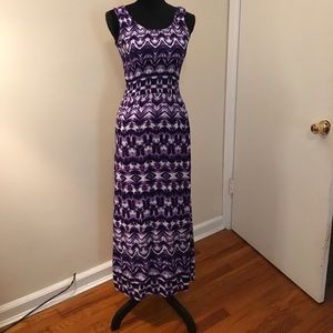 Purple Tribal Maxi Dress, Petite Small