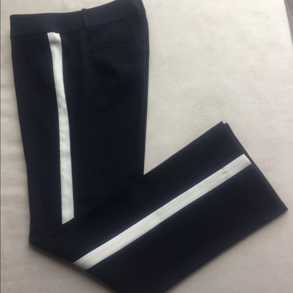 Ann Taylor navy pants with a cream stripe