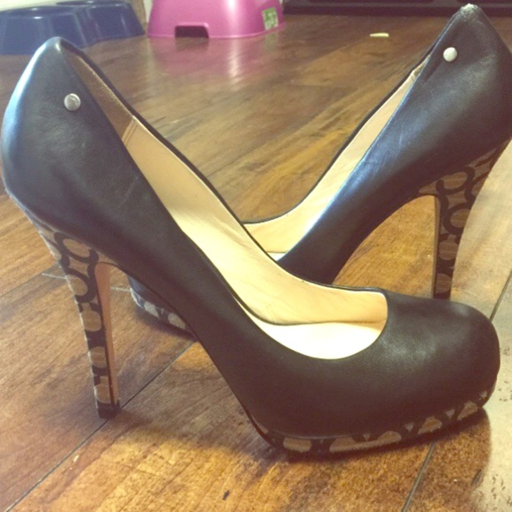 Black leather Coach high heels