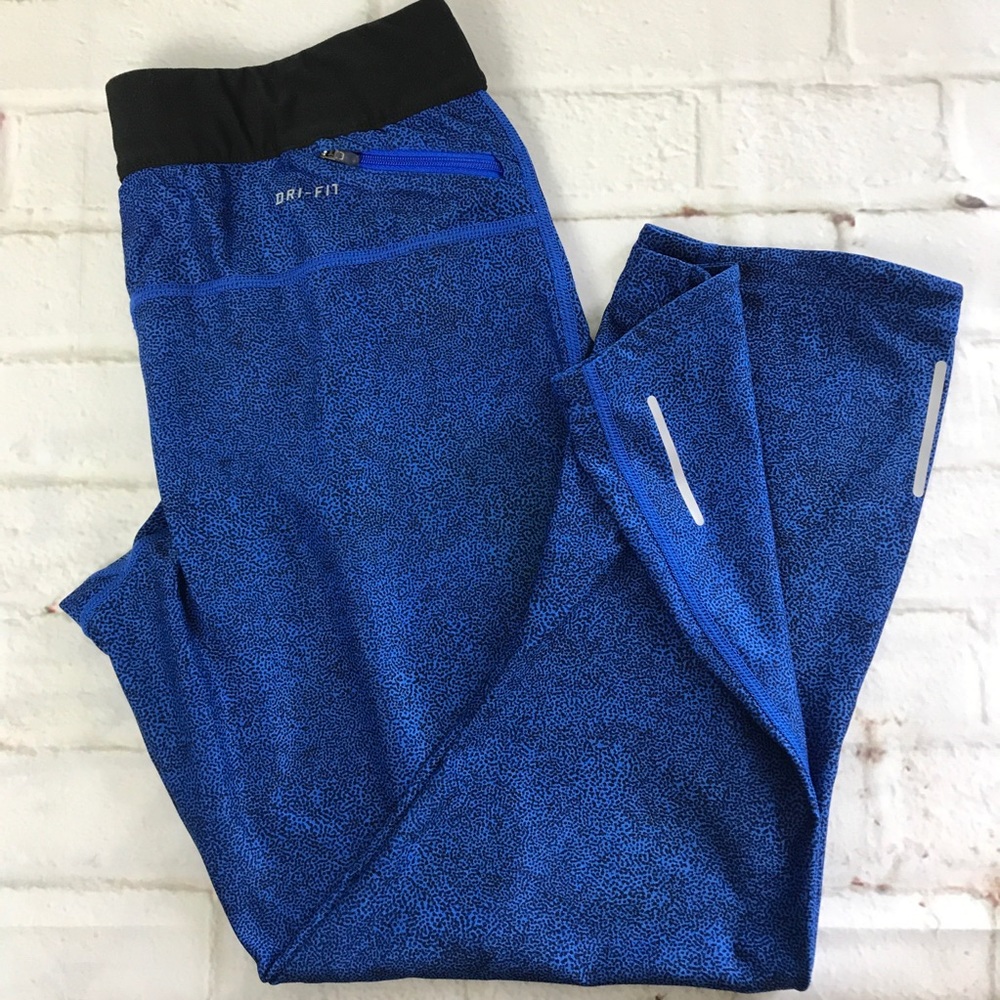 Nike Womens Cropped Dri-Fit Leggings Blue Print