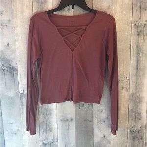 Me to we brand long sleeve cross cross top