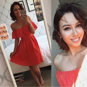 CORAL OFF SHOULDER DRESS - SMALL