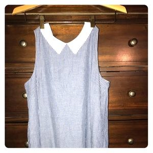 A blue striped collared Monteau dress